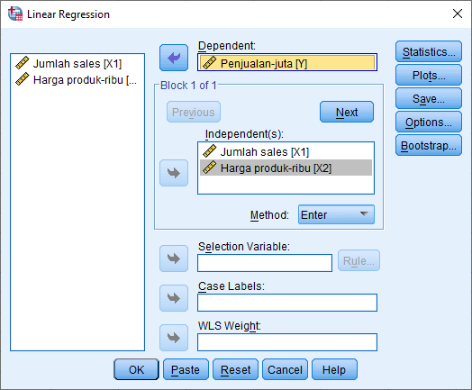 Kotak dialog linear regression SPSS