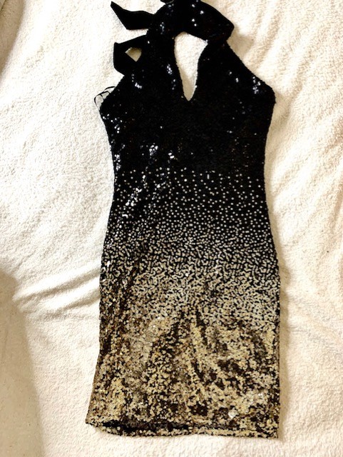 gold and black, black, gold, sequin, cowl neck, open back, mini dress, sequin mini dress, open back dress, sequin dresses, halterneck dresses, going out dresses, party dresses, femmeluxefinery, luxegal