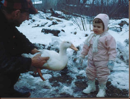 Poppy showing me a white duck