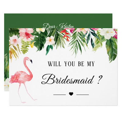  Tropical Flamingo Floral Will You Be My Bridesmaid Invitation