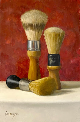 still life, vintage barber brushes, shaving brushes