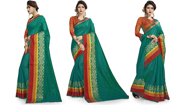 IndianEfashion Self Design, Checkered, Woven, Striped, Floral Print Daily Wear Cotton Silk Saree  (Light Green)