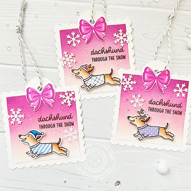 Sunny Studio Stamps: Dashing Dachshund Holiday Tags by Gladys Marcelino (featuring Scalloped Tag Dies)