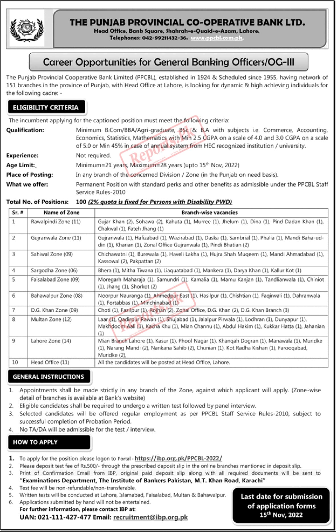 Punjab Provincial Cooperative Bank Limited Jobs 2022 - PPCBL Jobs 2022 - https://ibp.org.pk/PPCBL-2022