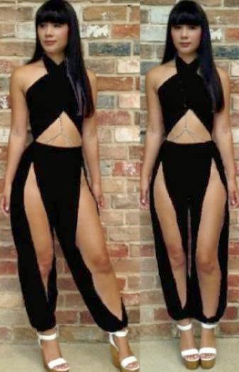  Stylish Black Cut Out Front Halter Jumpsuit