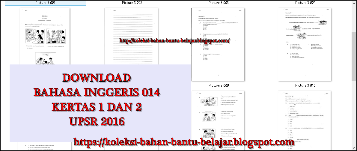 BAHAN UPSR 2016: SOALAN PRA UPSR 2016  BAHASA INGGERIS 