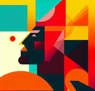 Paul Robeson, storytelling, geometric art, bright and vibrant