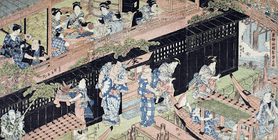 Ukiyo-e. Träsnitt. Kuniyasu. Triptyk.