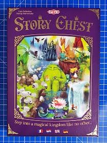 Story Chest Family Board Game box front with image showing huge variety of mythical and real creatures, people, scenery and buildings