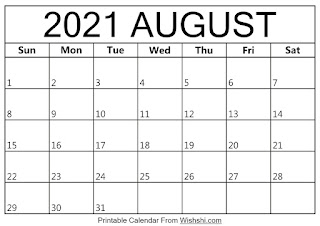 Free Printable Calendar August 2021