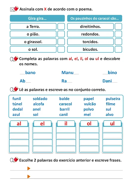 Palavras com al el il ol ul atividades