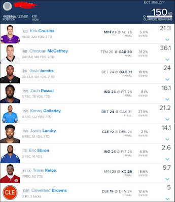 Week 9 2019 Daily Fantasy Team Win