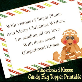 Send some love to your Christmas list with a bag of Gingerbread kisses.  The candy bag topper printable is a fun way to give a bag of Hershey kisses with a smile and some love.  This is an original poem and printable by KandyKreations.