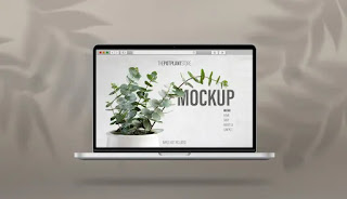 floating laptop mockup with soft plant shadows