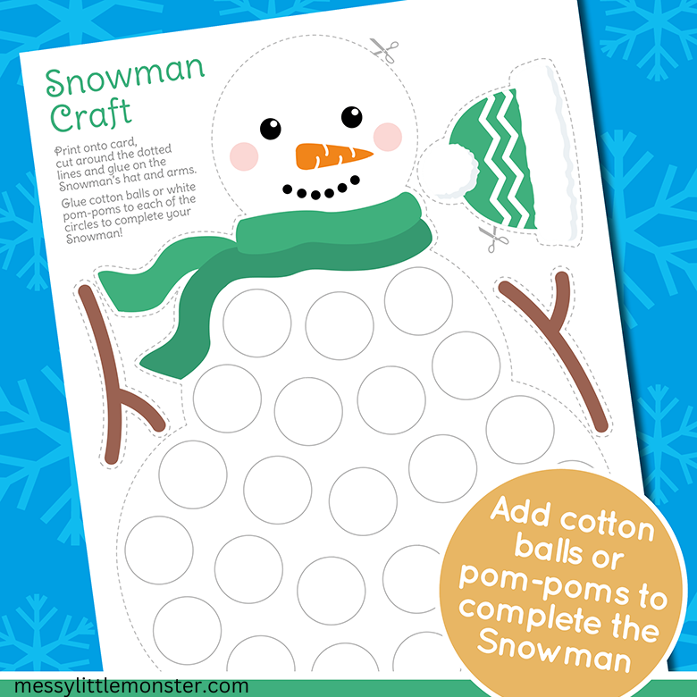 cotton ball snowman craft for kids