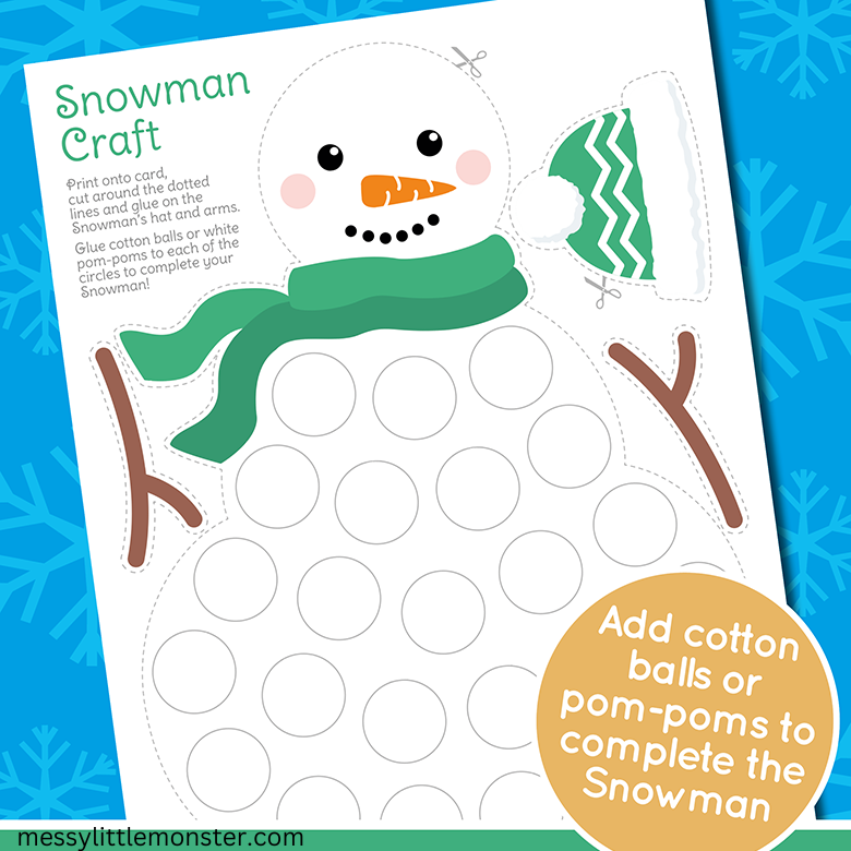 Easy snowman craft with paper and cotton (with free snowman template) - The  Purple Yarn
