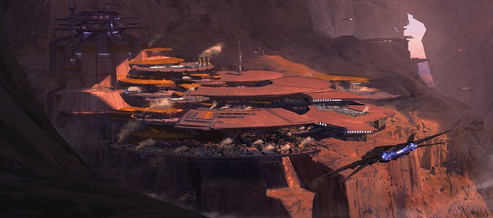 Spaceport in large Mars cave by Connor Sheehan