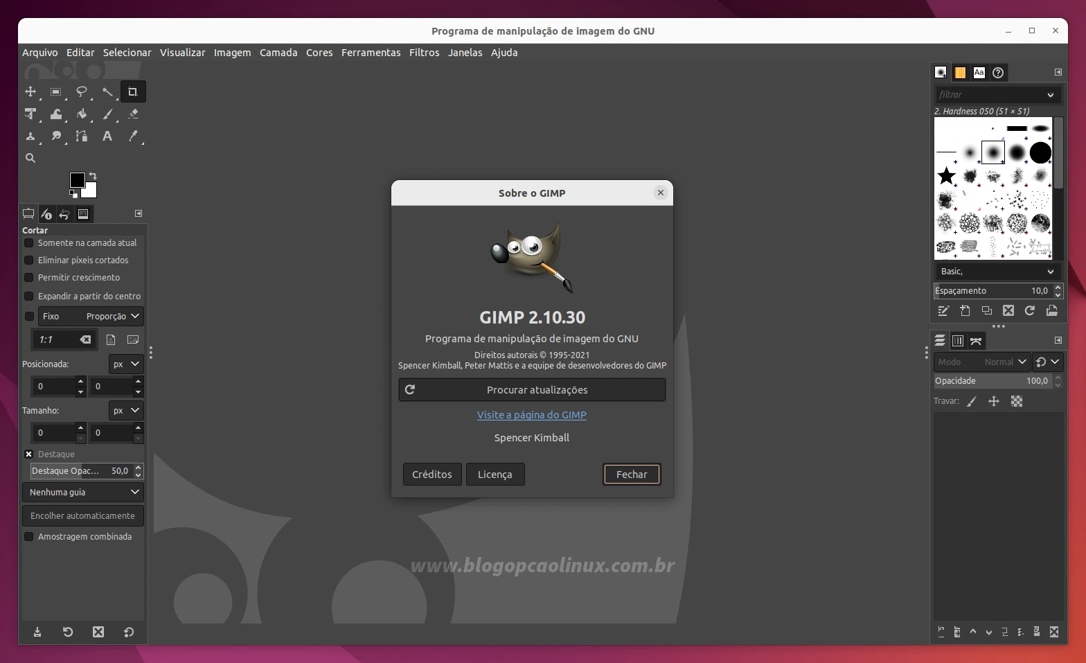 GIMP executando no Ubuntu 22.04 LTS (Jammy Jellyfish)