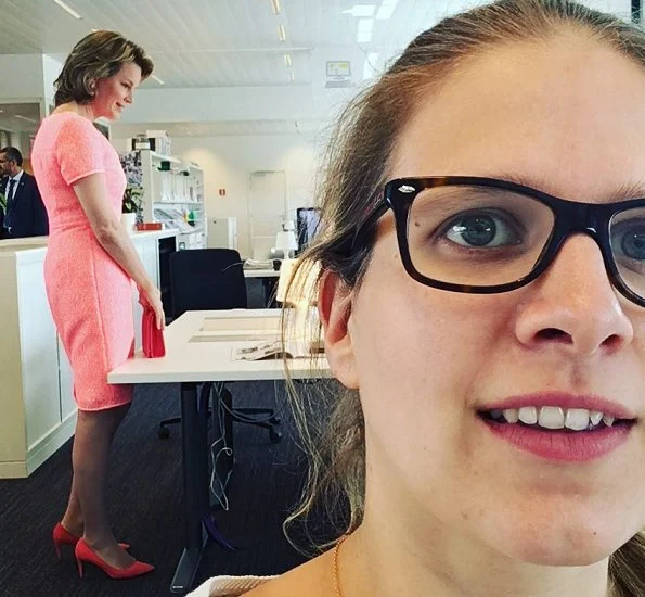 Queen Mathilde of Belgium visited the editorial rooms of the country's oldest women's magazine Libelle at Sanoma Media in Mechelen