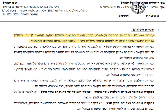 קטע מנוהל 90.028.223 של משטרת ישראל העוסק בטיפול בשיימינג במרשתת על שוטרים