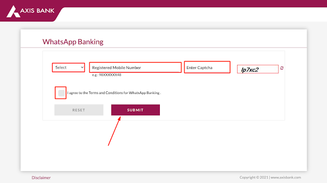 register WhatsApp Banking services of Axis Bank