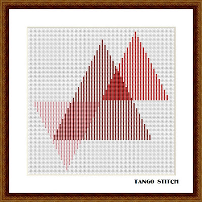 Red geometric striped triangles cross stitch ornaments pattern - Tango Stitch
