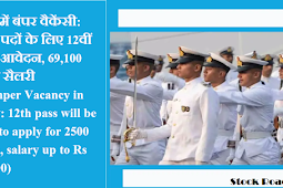 नेवी में बंपर वैकेंसी:2500 पदों के लिए 12वीं पास आवेदन, 69,100 रुपए सैलरी  (Bumper Vacancy in Navy: 12th pass will be able to apply for 2500 posts, salary up to Rs 69,100)