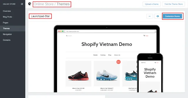Giao diện trên nền tảng shopify