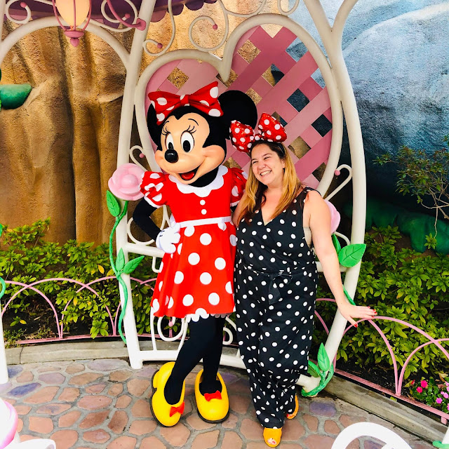 #BoundtoParkHop, Instagram photo challenge, clothing challenge, Disneyland, Disney bounding, Disney bounds, Jamie Allison Sanders, Favorite Meet and Greet, Minnie Mouse, #minniestyle, polka dots, Monki jumpsuit, Aldo, Asos