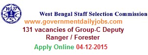 WBSSC DEPUTY RANGER FORESTER RECRUITMENT 2015 APPLY ONLINE FOR 131 VACANCIES