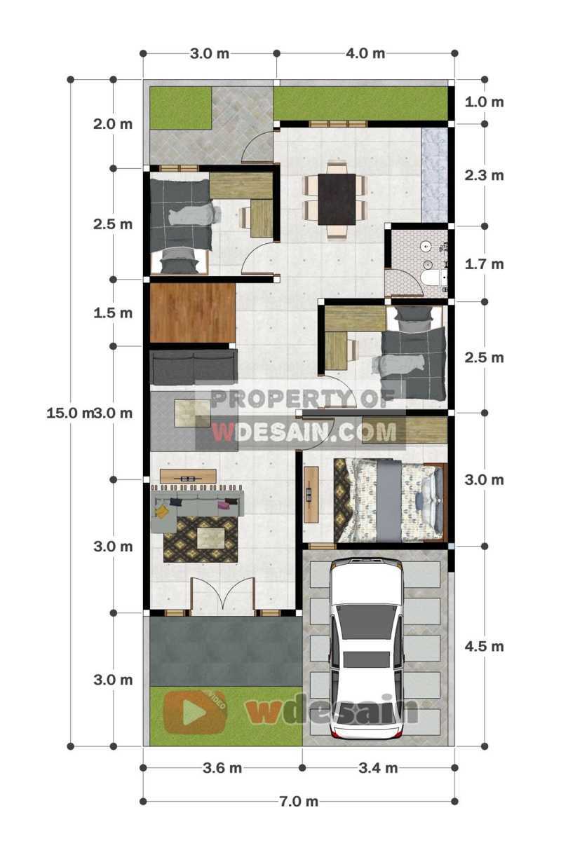 Rumah ukuran 7x15 tampak depan istimewa - DESAIN RUMAH MINIMALIS - Denah Rumah Ukuran 7x15 3 Kamar Tidur