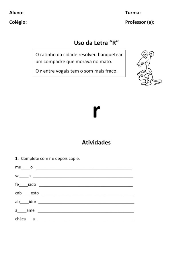 Atividades de Ortografia da Letra R