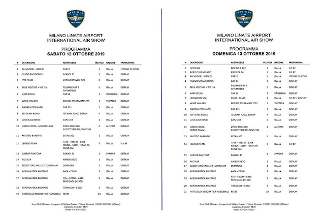 Programma partecipanti Linate Air Show