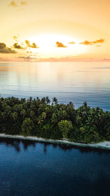 Tela de Fundo Pôr do Sol, Mar, Ilha Tropical, Palmeiras