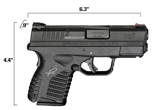 XDS 3.3 .45 Measurements, xds 3.3 size, xds size, .45 carry pistol, 