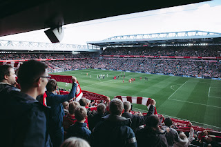 Photo of a soccer stadium from the upper deck seats.