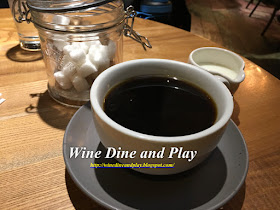 Coffee to go with the bloody Mary at the Curator restaurant in London's Heathrow Airport Terminal 3