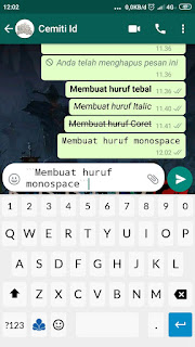 Cara membuat Tulisan Monospace pada Chat Whatsapp