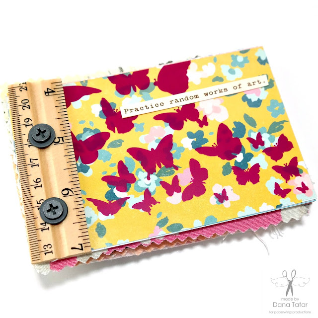 Mixed Media Patterned Paper abd Fabric Mini Album with Ruler Binding