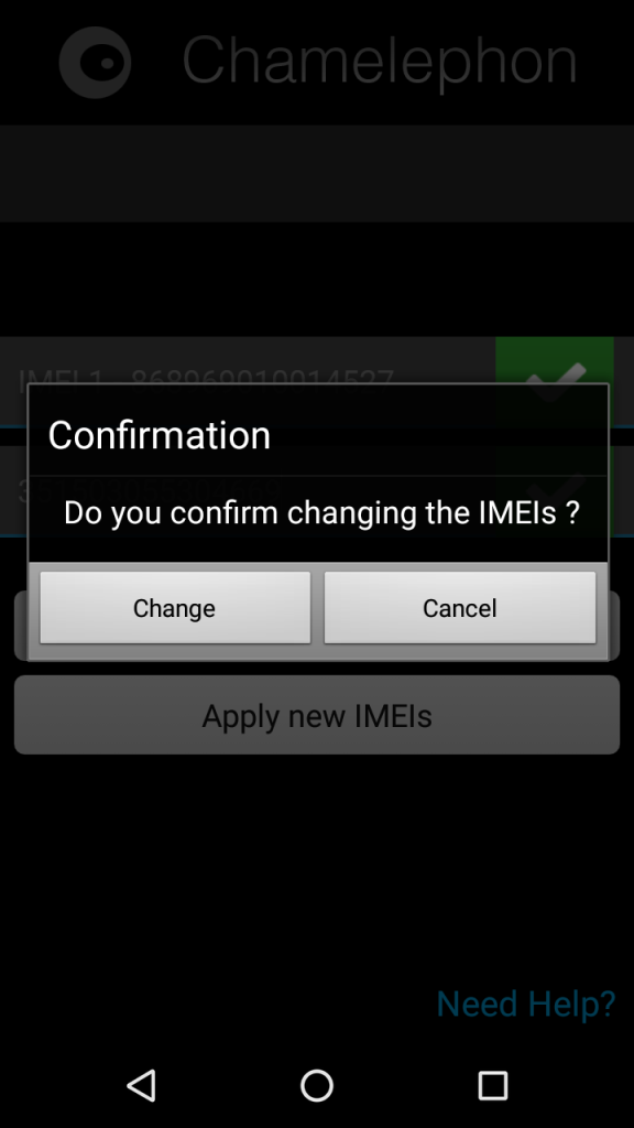 confirm Change imei in chamelephon