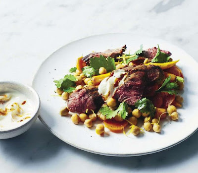 Harissa lamb with spiced chickpea salad