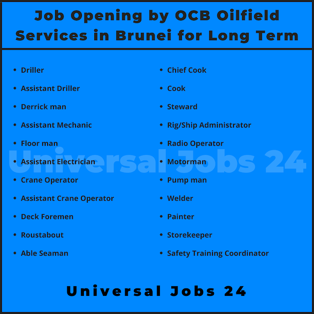 Job Opening by OCB Oilfield Services in Brunei for Long Term