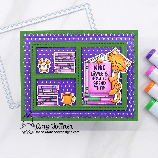 Newton's Reading List Stamp and Die Set, Never Enough Books Stamp and Die Set, Bright Basics Paper Pad, Frames and Tags Die Set by Newton's Nook Designs #newtonsnookdesigns #newtonsnook #nnd #handmade