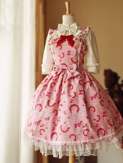 Sweet Printed Bow and Ruffle Rococo Lolita Dress