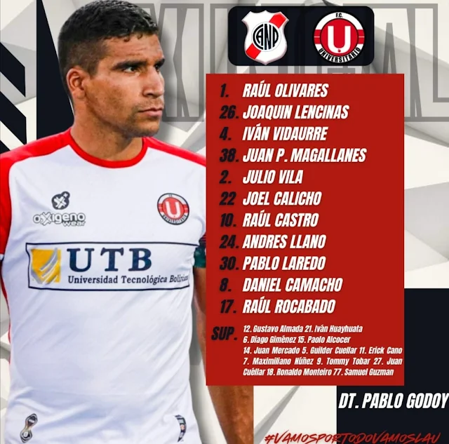 Alineaciones Nacional Potosi vs Universitario de Vinto