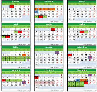 Calendário Escolar 2020 Excel para download