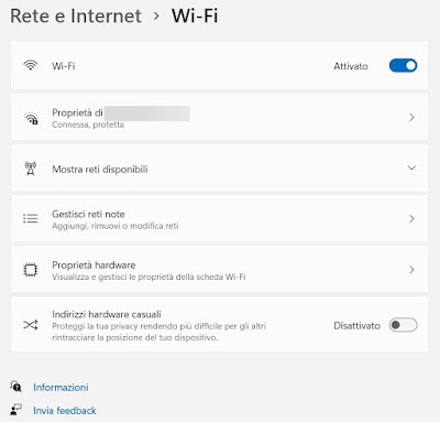 Opzioni Wi-Fi