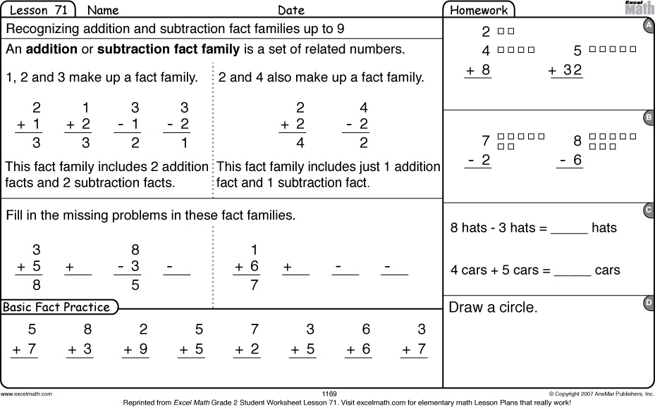excel math whos in your family math fact families