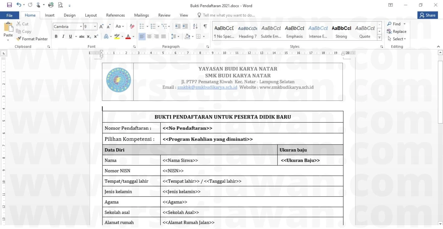 Persiapan template bukti pendaftaran ppdb online