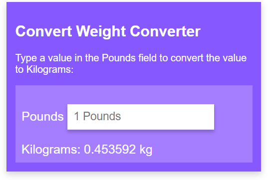 Javascript Convert Weight Converter poject